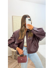 Veste oversize Crop simili Bordeaux