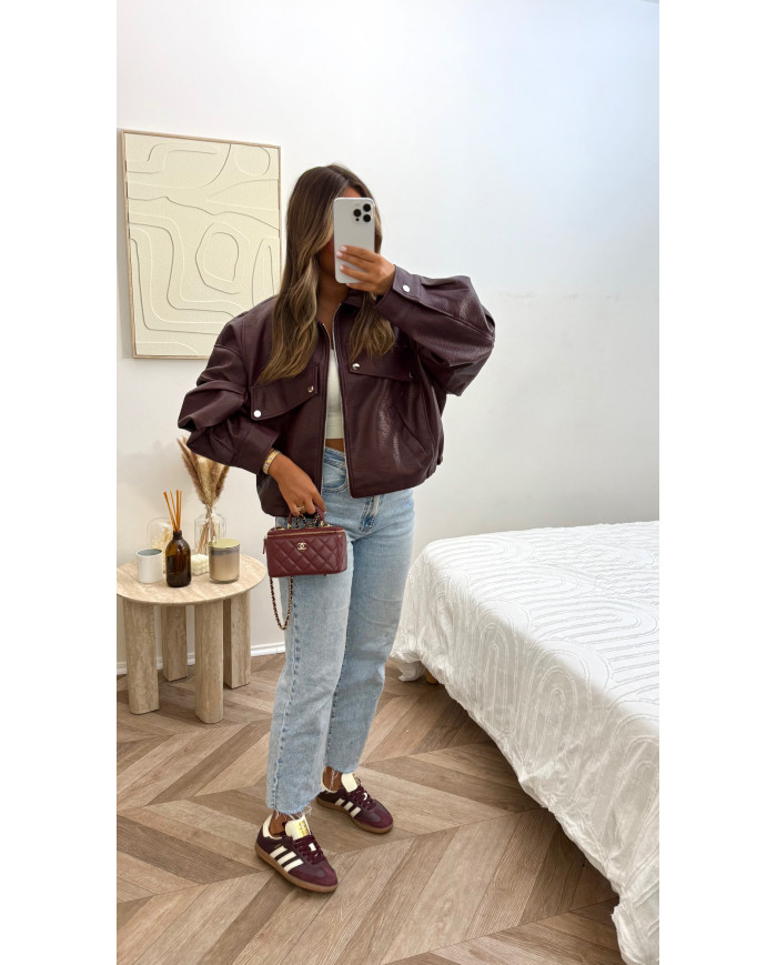 Veste oversize Crop simili Bordeaux