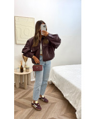 Veste oversize Crop simili Bordeaux