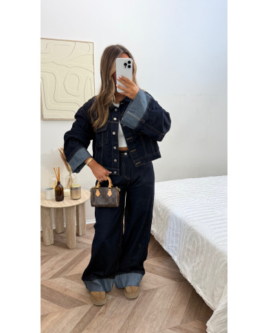 Ensemble jean bleu brut retroussé