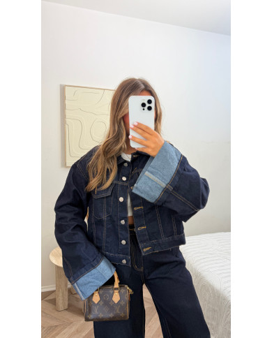 Ensemble jean bleu brut retroussé