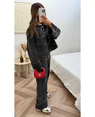 Ensemble jean noir retroussé