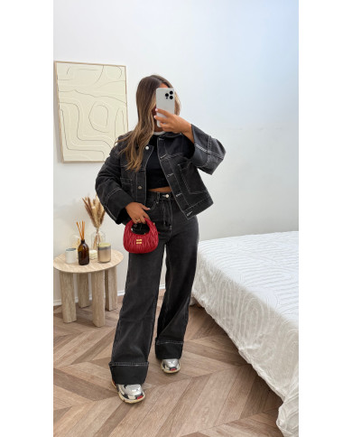 Ensemble jean noir retroussé