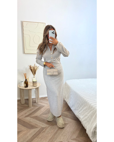 Robe maille bijoux beige