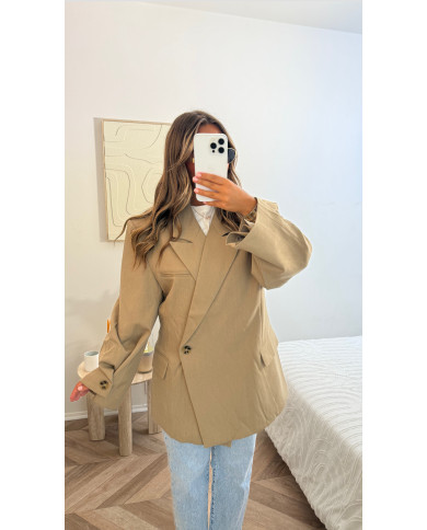 Blazer Oversize boutonné Taupe