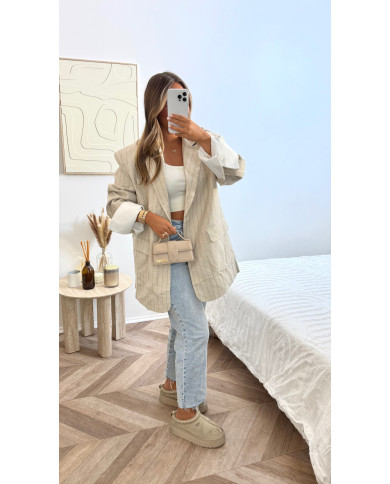 Blazer Retroussé rayé épais beige