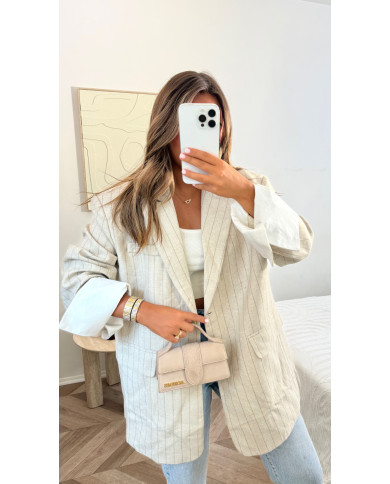 Blazer Retroussé rayé épais beige