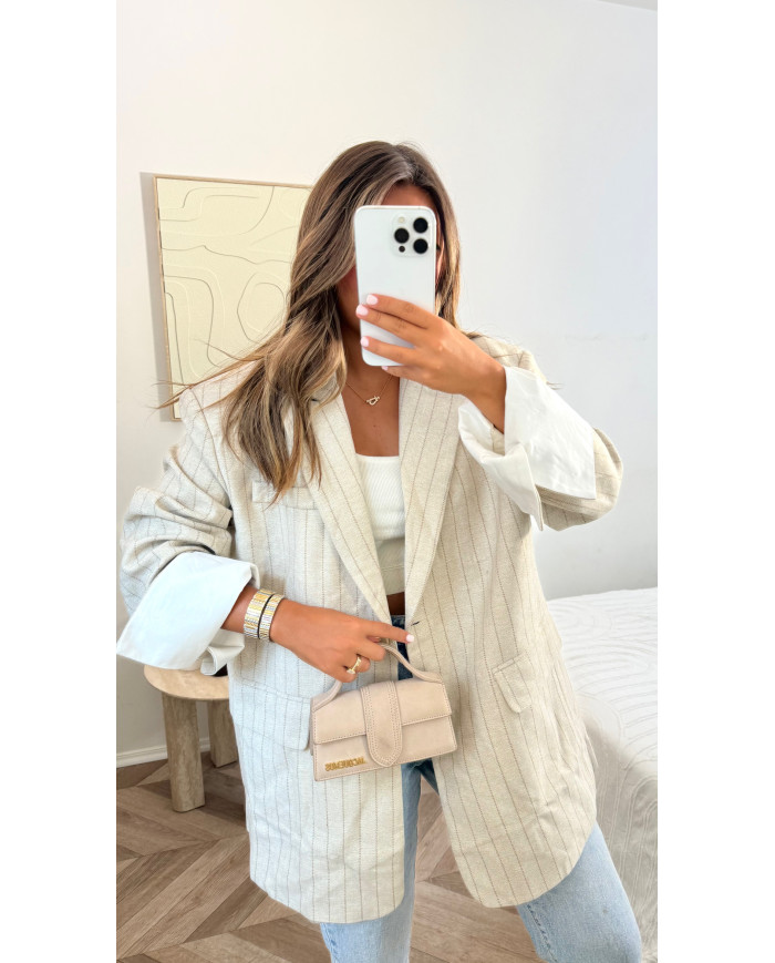 Blazer Retroussé rayé épais beige