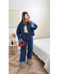 Ensemble jean bleu brut retroussé