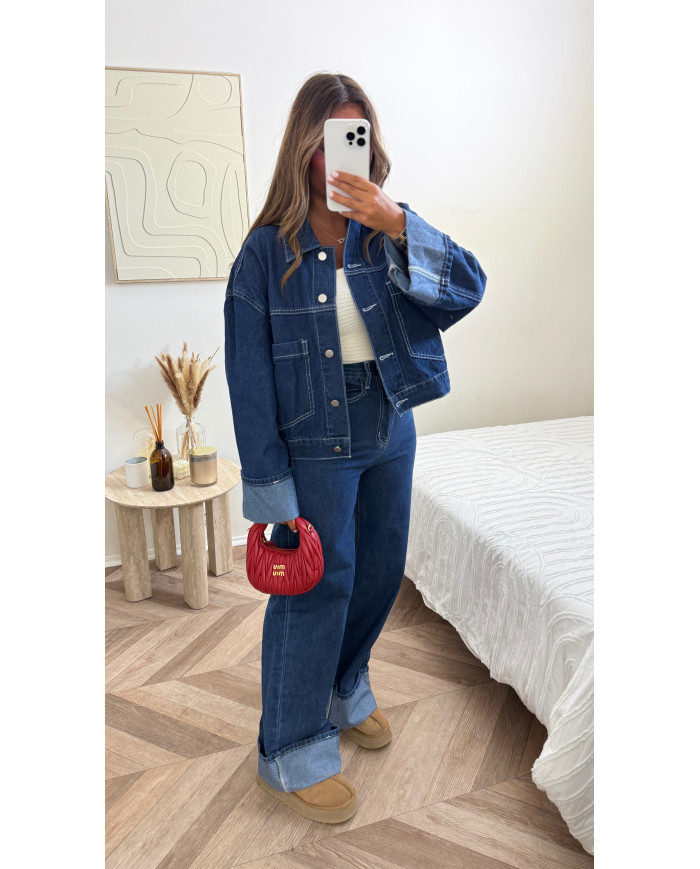 Ensemble jean bleu brut retroussé