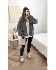 Gilet crochet maille gris