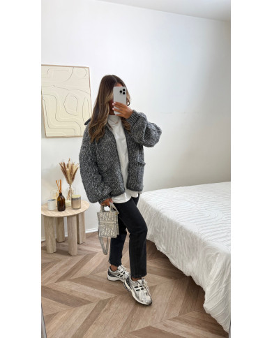 Gilet crochet maille gris