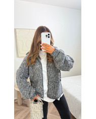 Gilet crochet maille gris