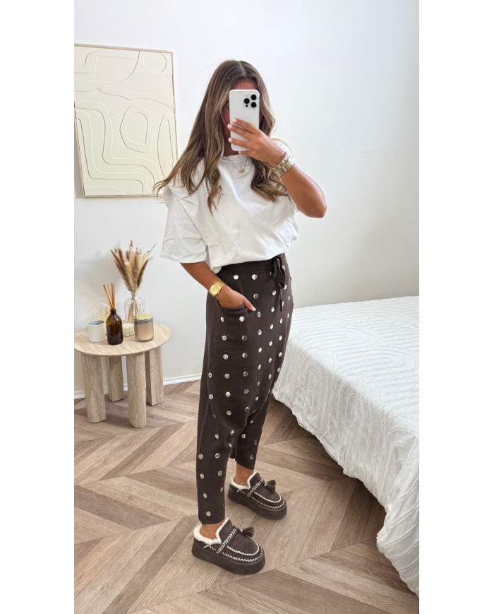 Pantalon sarouel clouté choco