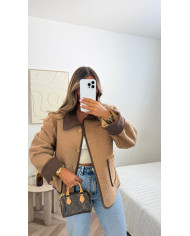 Veste bouclette Bicolore Choco & Beige Veste bouclette Bicolore Choco & Beige