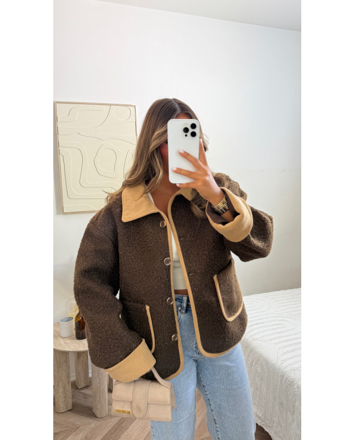 Veste bouclette Bicolore Choco & Beige Veste bouclette Bicolore Choco & Beige