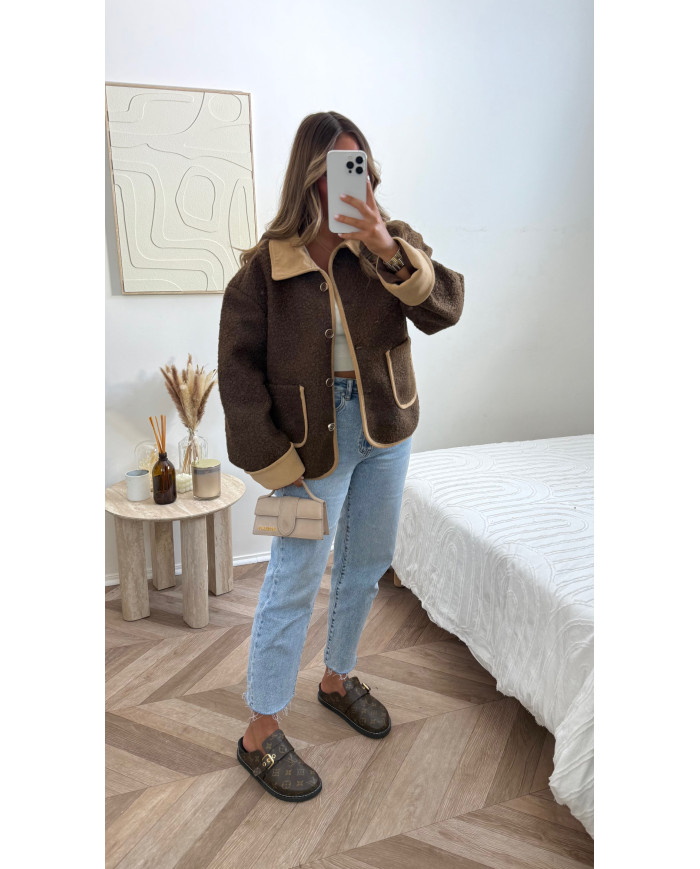 Veste bouclette Bicolore Choco & Beige Veste bouclette Bicolore Choco & Beige