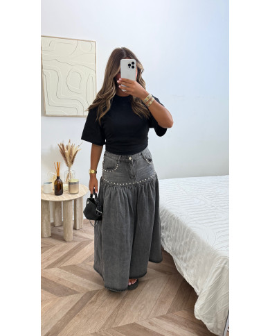 Jupe en jean cloutée gris Jupe en jean cloutée gris