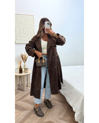 Trench Long Suédine Choco