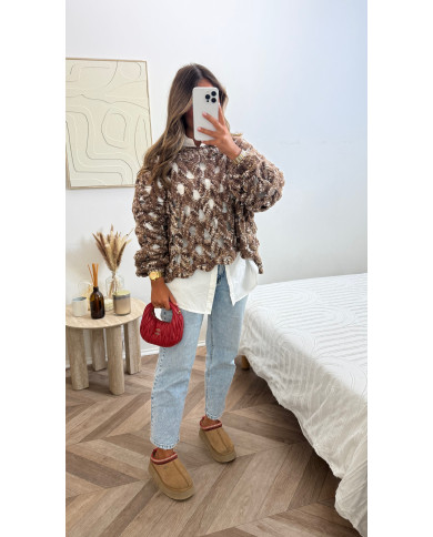 Pull crochet pépites camel