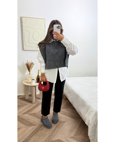 Gilet sans manches torsadé Gris