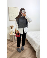 Gilet sans manches torsadé Gris