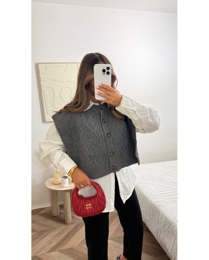Gilet sans manches torsadé Gris