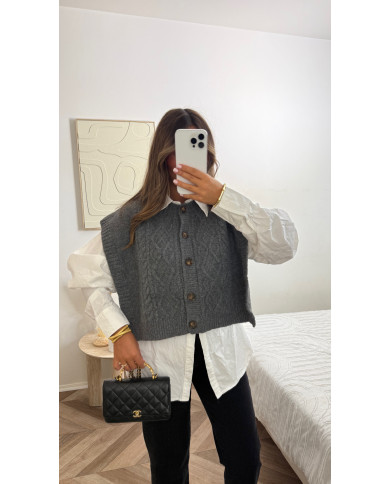 Gilet sans manches torsadé Gris Gilet sans manches torsadé Gris