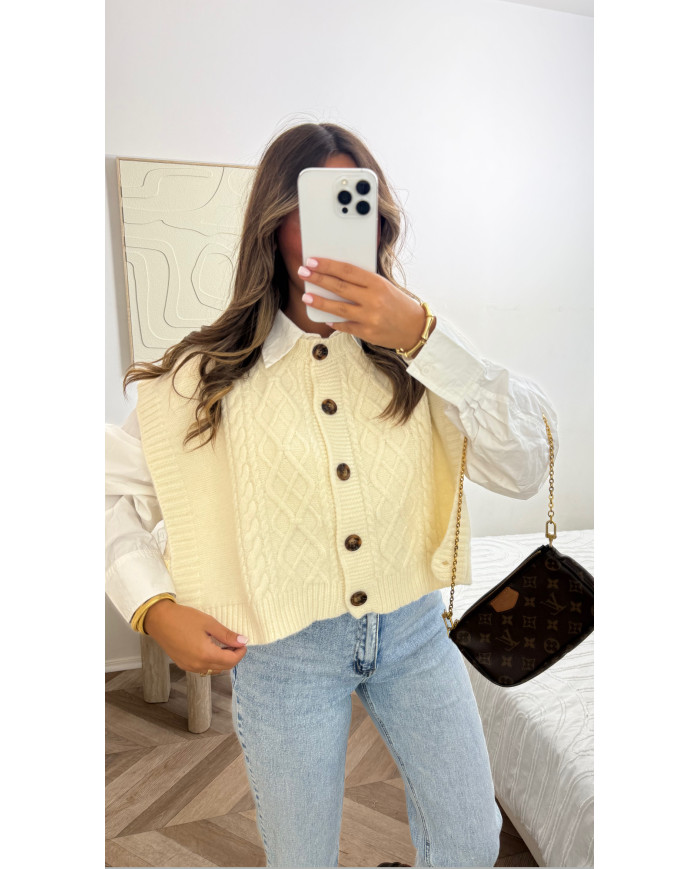 Gilet sans manches torsadé Beige