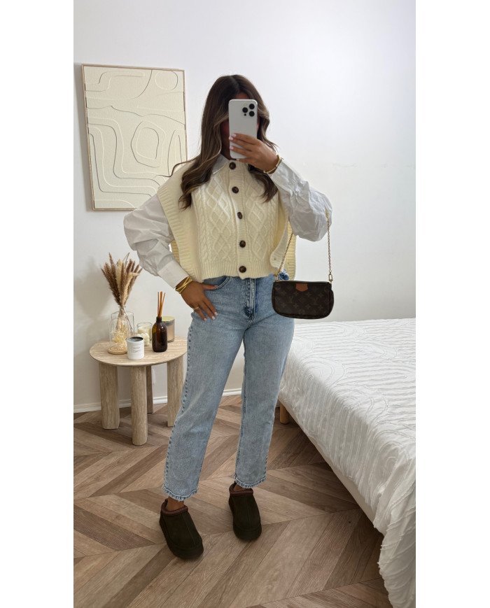 Gilet sans manches torsadé Beige