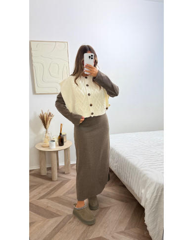 Gilet sans manches torsadé Beige Gilet sans manches torsadé Beige