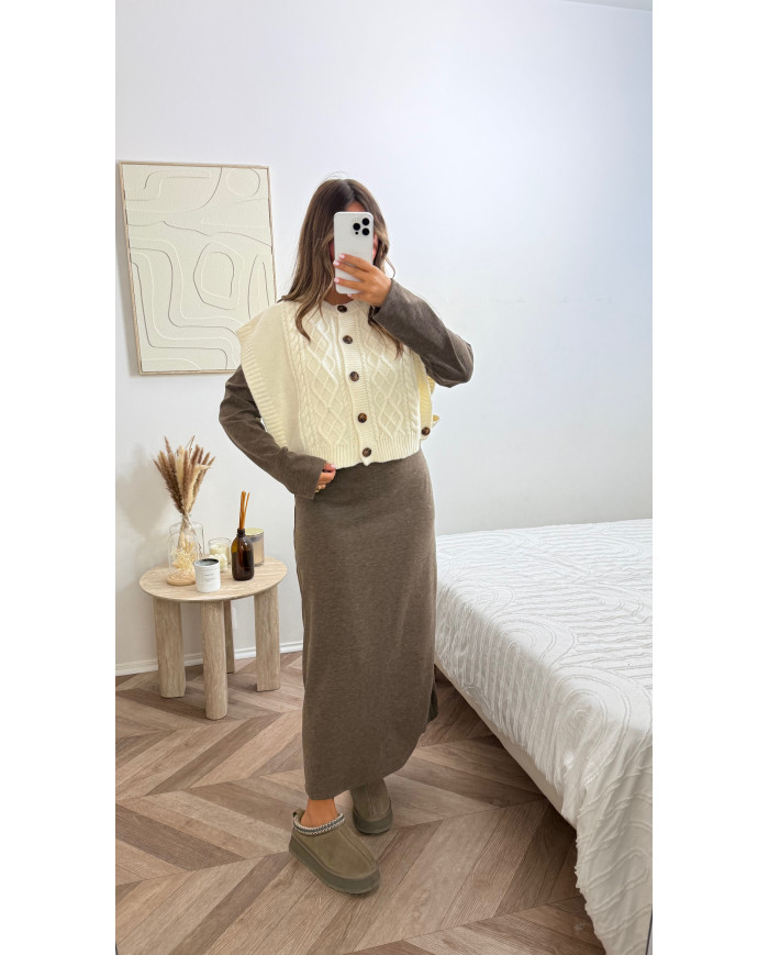 Gilet sans manches torsadé Beige