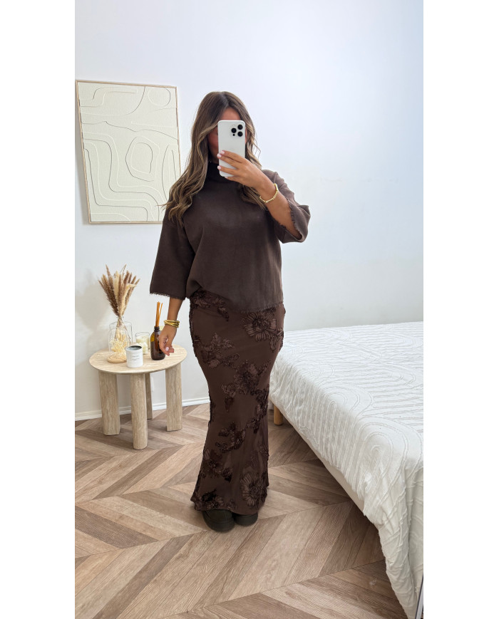 Jupe longue fleurs relief Choco