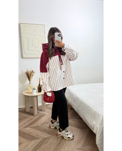 Sweat bi matière à capuche Bordeaux