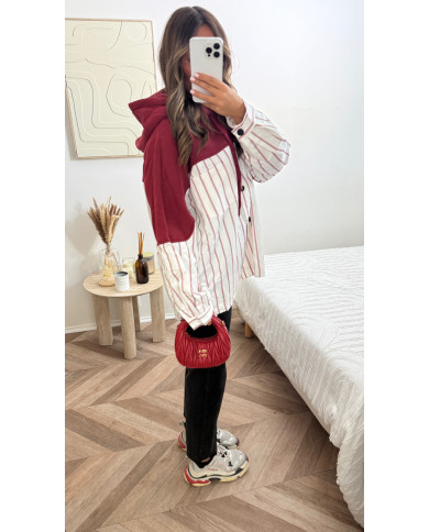 Sweat bi matière à capuche Bordeaux