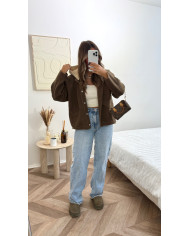 Veste Manon bordeaux capuche amovible beige