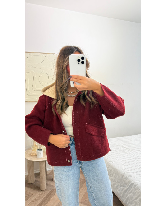 Veste Manon bordeaux capuche amovible beige