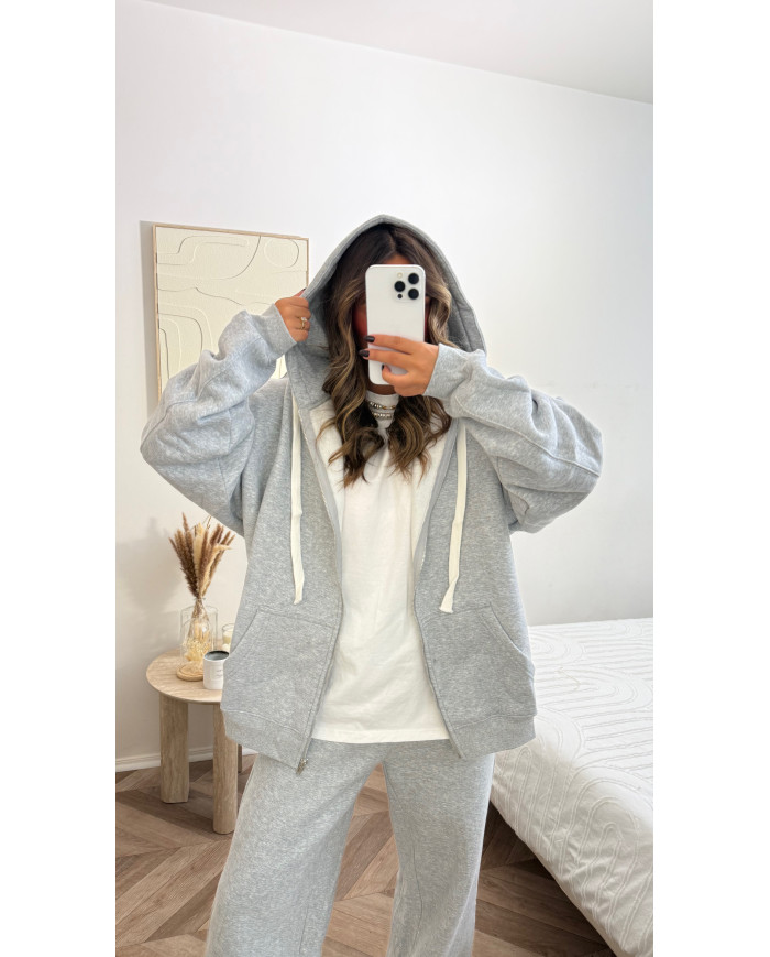 Gilet à capuche sweat gris