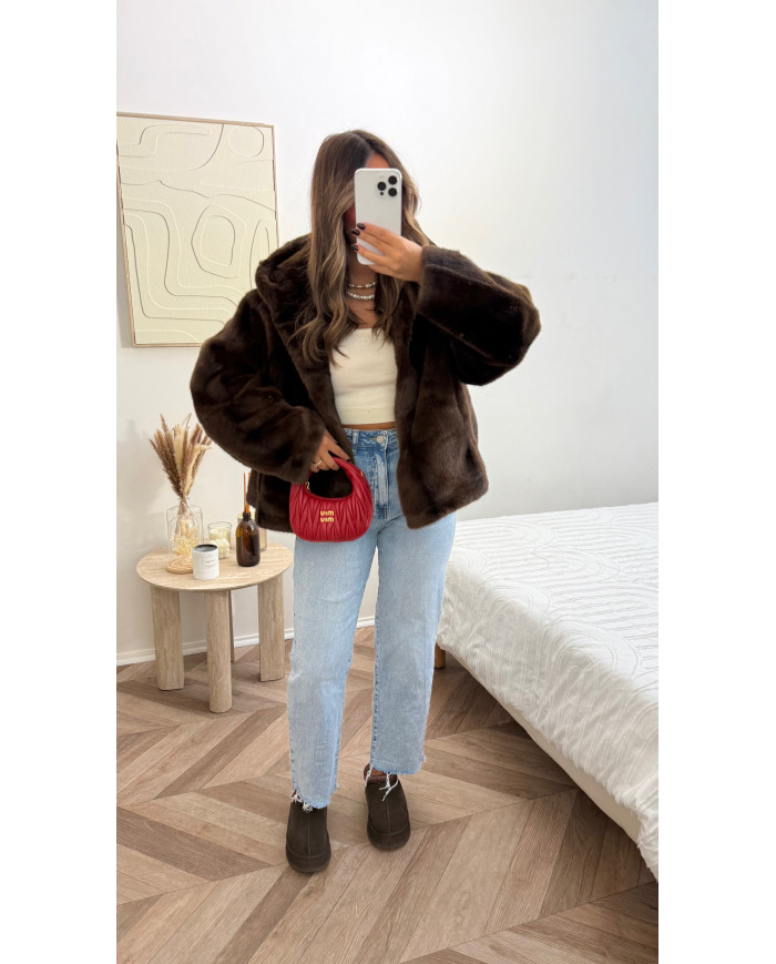 Veste fourrure à capuche Choco