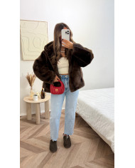 Veste fourrure à capuche Beige