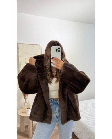 Veste fourrure à capuche Choco