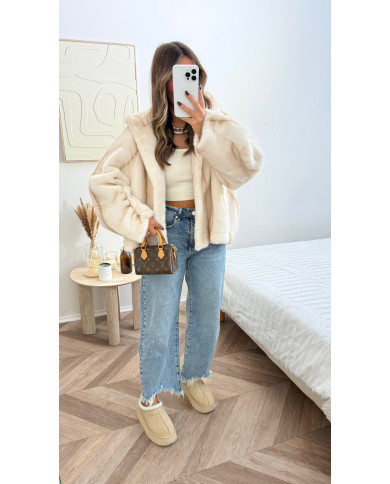 Veste fourrure à capuche Beige
