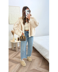 Veste fourrure à capuche Beige