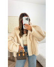 Veste fourrure à capuche Beige