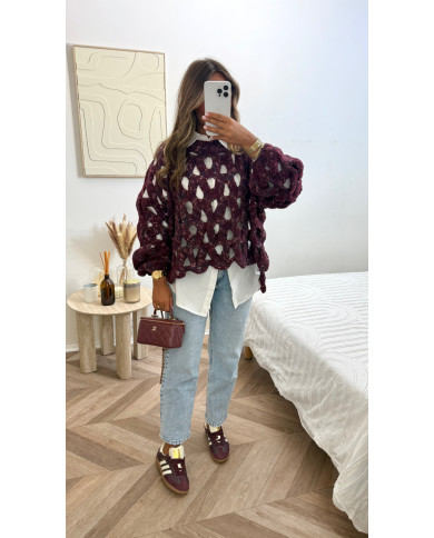 Pull crochet pépites bordeaux