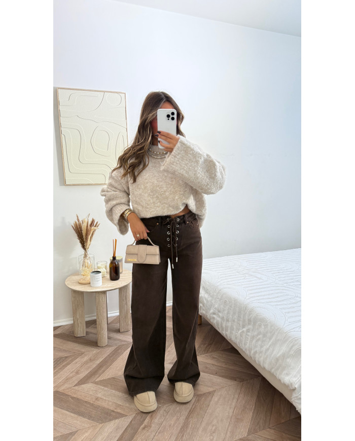 Jean évasé cordes Choco délavé