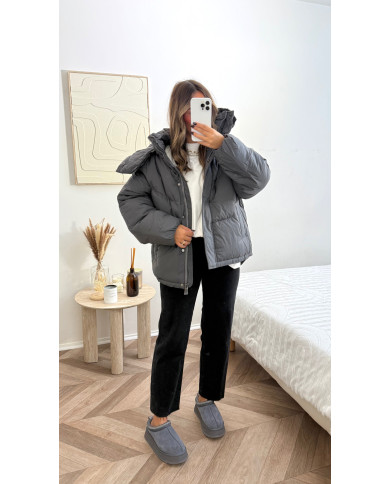 Doudoune à capuche oversize Grise