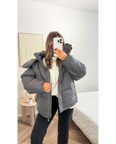 Doudoune à capuche oversize Grise