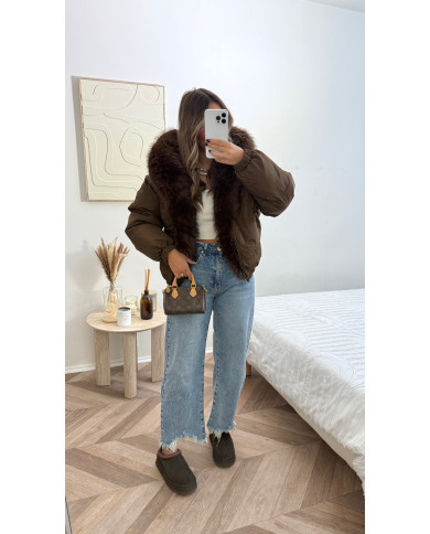 Doudoune choco Basic col fourrure Choco