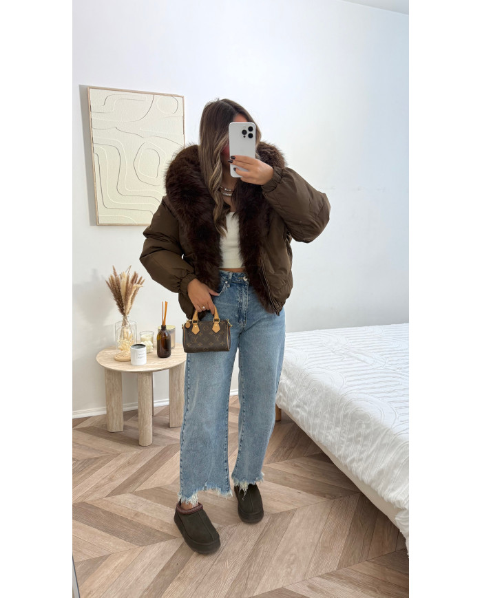 Doudoune choco Basic col fourrure Choco